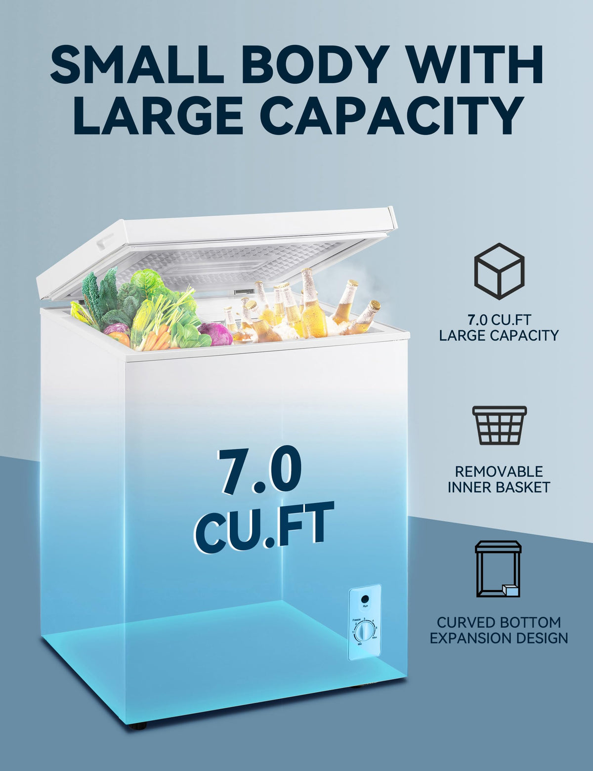 7.0 Cu Ft Chest Freezer - Energy Saving Quiet Top Open Door Mini Freezer Adjustable 6 Thermostat - Compact Small Deep Freezer w/Removable Basket and Defrost Water Drain for Home/Apartment/Garage Jansha Store