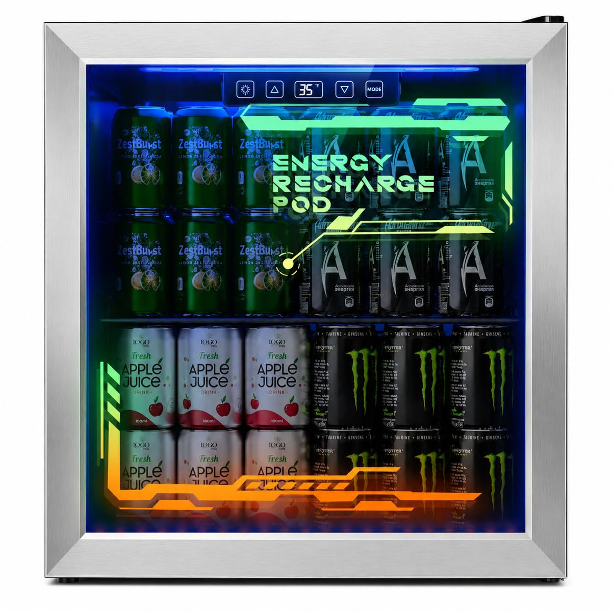 3.2 Cuft Beverage Fridge, 128 Can Mini Fridge, Glass Door, 35–65°F, Black Jansha Store