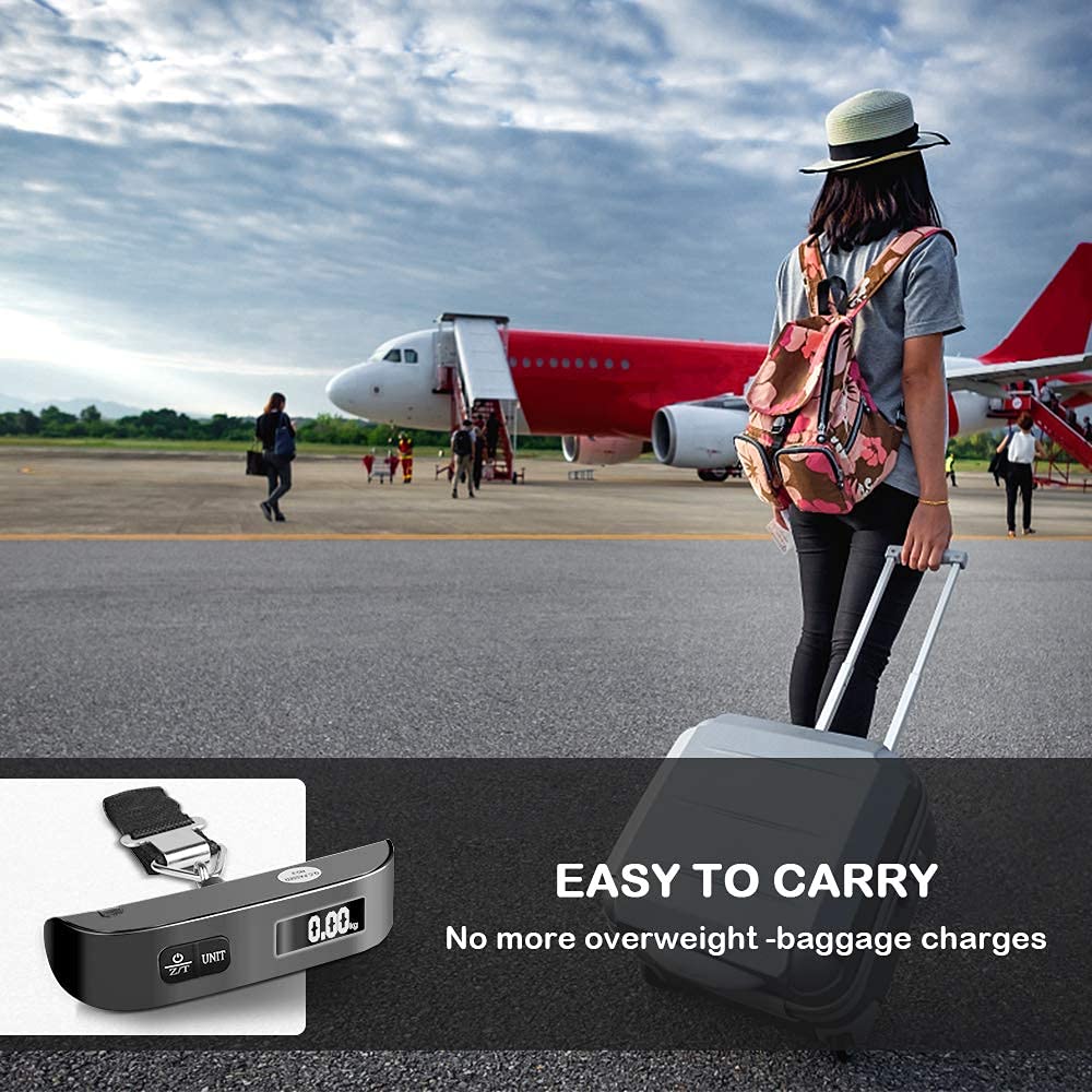 travel inspira Digital Luggage Scale – Portable Hanging Suitcase Weight Scale for Travel, 110 lb Capacity, Backlit LCD Display, Prevents Airport Overweight Fees, Battery Included Jansha Store