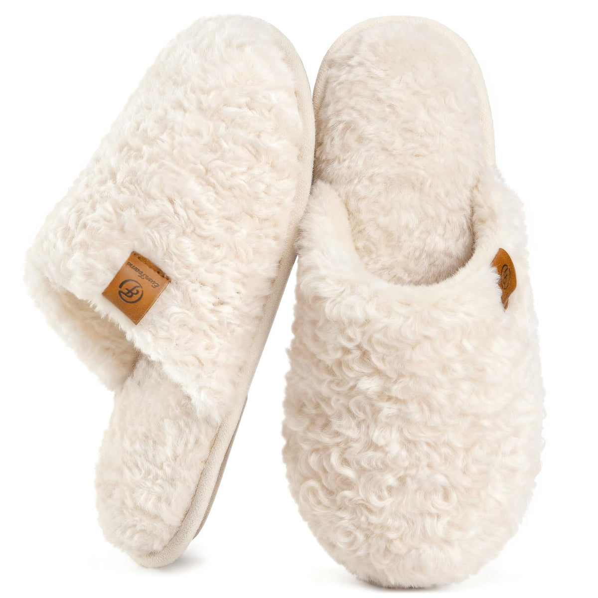 Women's fuzzy slippers showing the cushioned memory foam insole detail