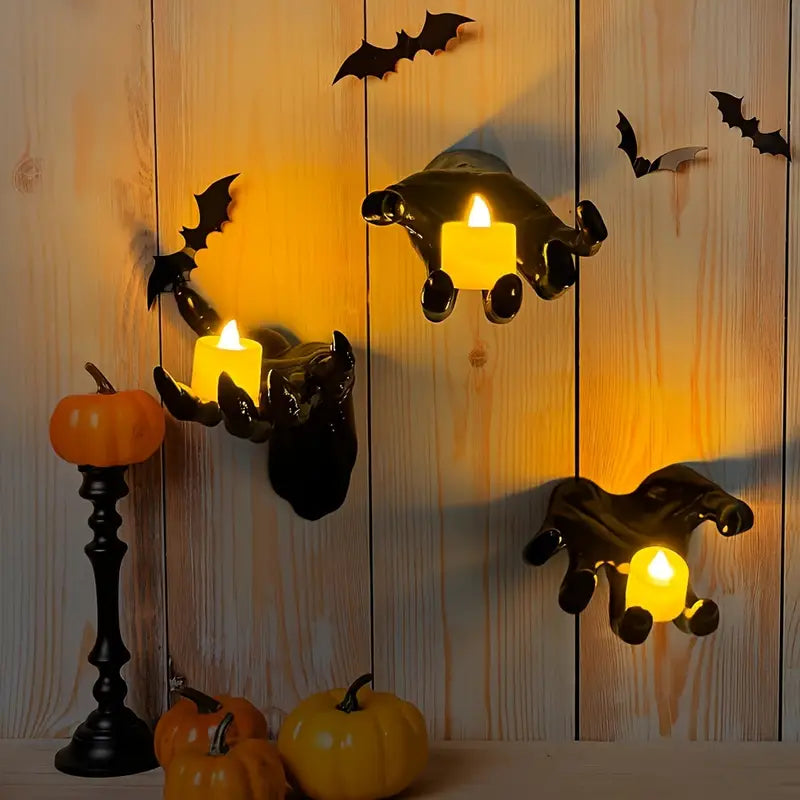3-Pack Devil Hand Candle Holders with LED Tealights - Wall Decor-2