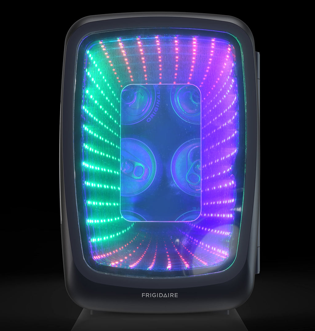 Frigidaire Gaming Light Up Mini Beverage Refrigerator, 6 can, 4 liters, Cooler with large see through door and LED lights Perfect for Gaming Experience, Home, Office, or Cars.12V Charger (Blue) Jansha Store