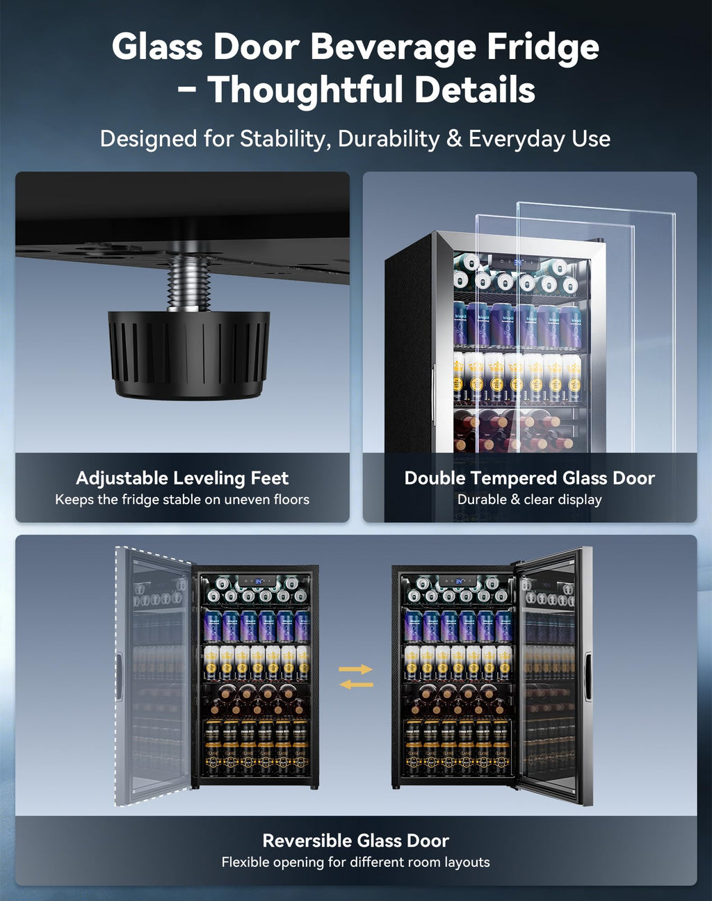 3.2 Cuft Beverage Fridge, 128 Can Mini Fridge, Glass Door, 35–65°F, Black Jansha Store