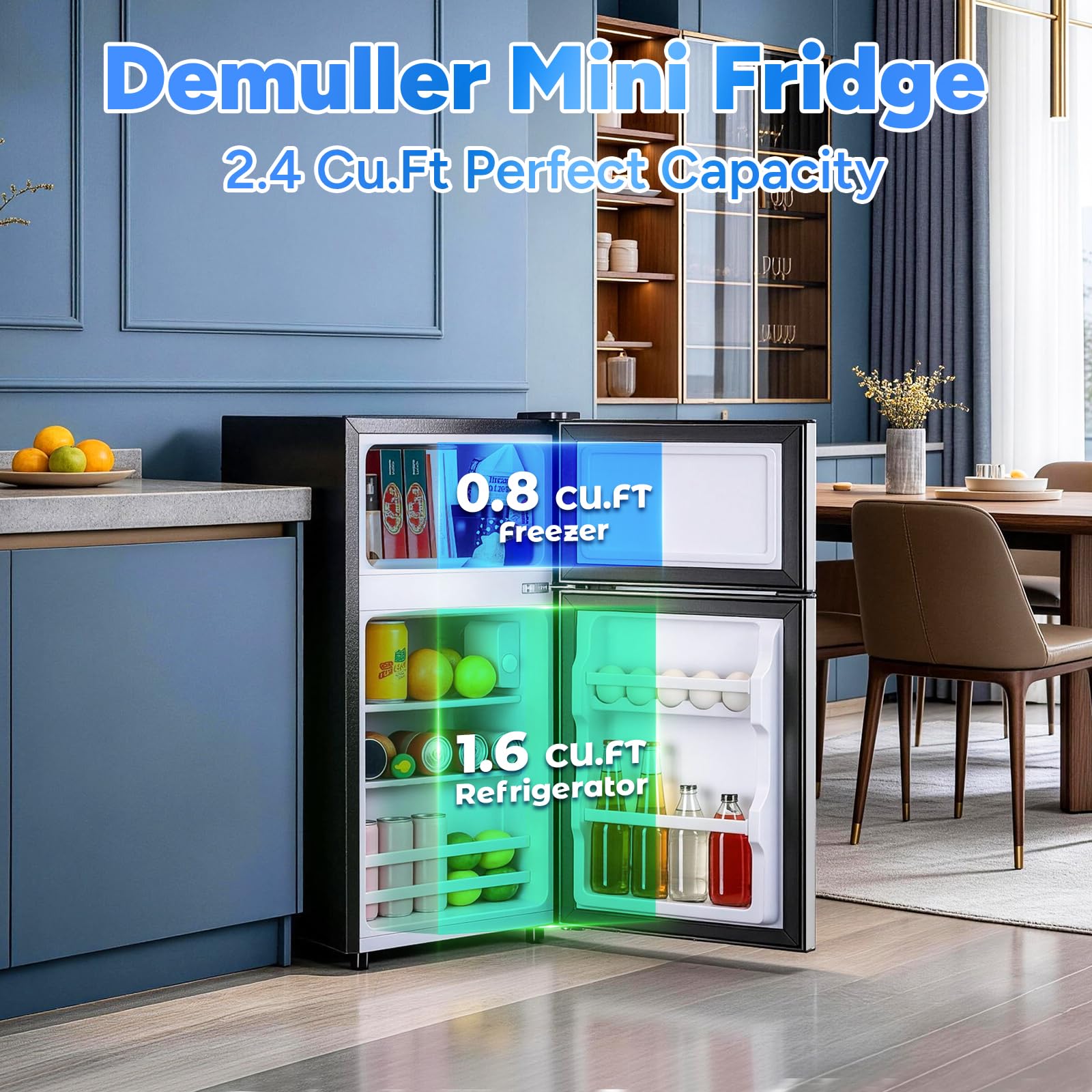 DEMULLER 2.4 Cu.Ft Small Refrigerator with Freezer Mini Fridge Removable Plastic Shelves Ideal for Apartment,Dormitory Black Jansha Store