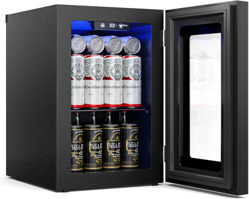18L Beverage Refrigerator Cooler, 24-Can Mini Fridge with Glass Door Jansha Store