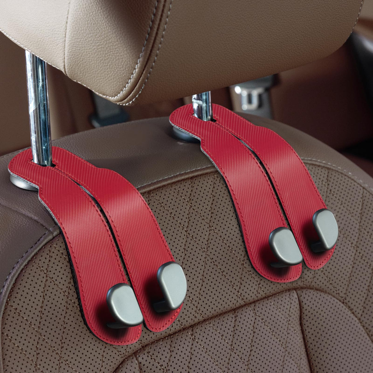 CoBak Purse Hook for Car - Universal Premium Stitched Leather and Aluminum-Magnesium Alloy Double Car Seat Back Storage Hook for Purses, Handbags, Bags (2 Pack),Black Jansha Store