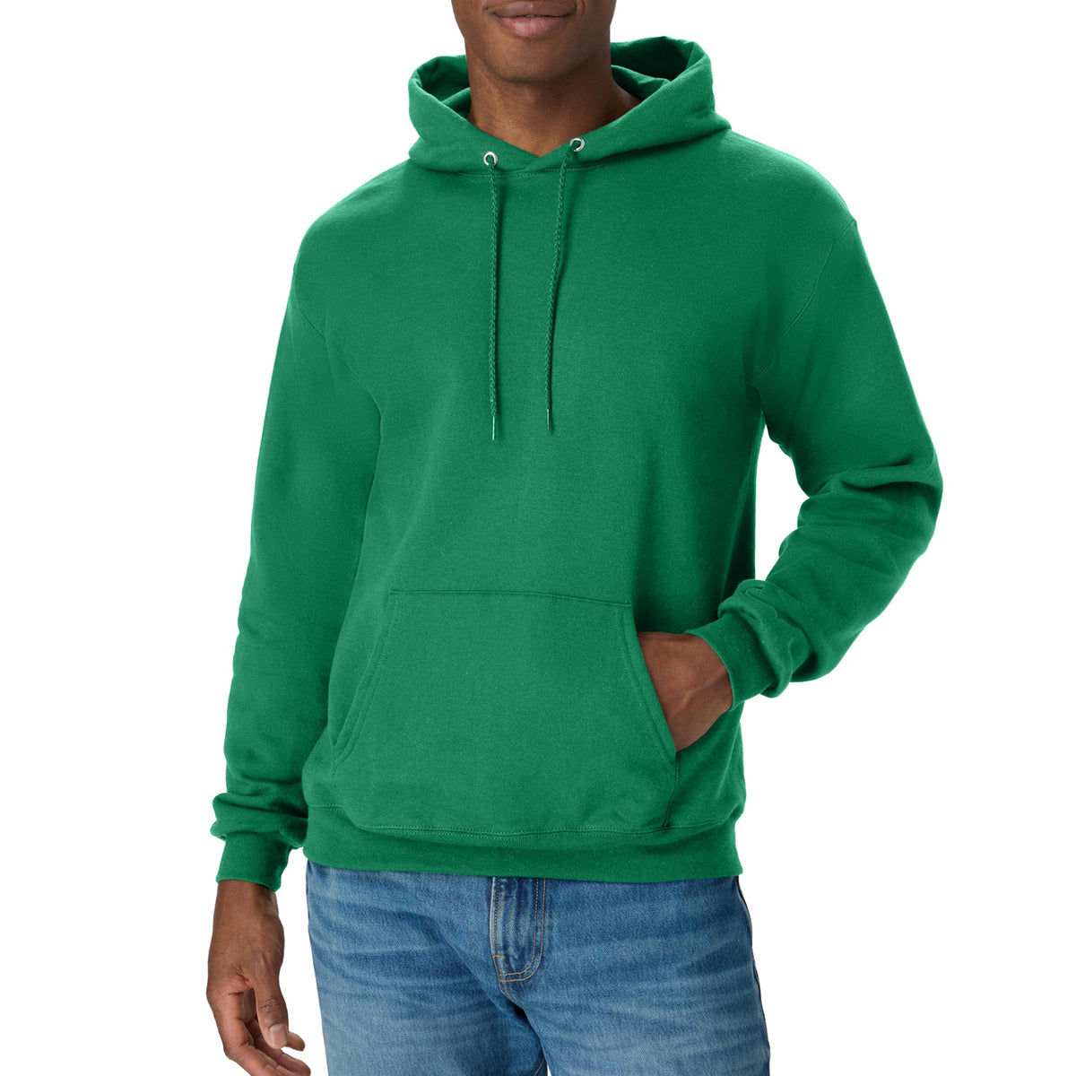Hood interior and neckline stitching detail on the fleece sweatshirt