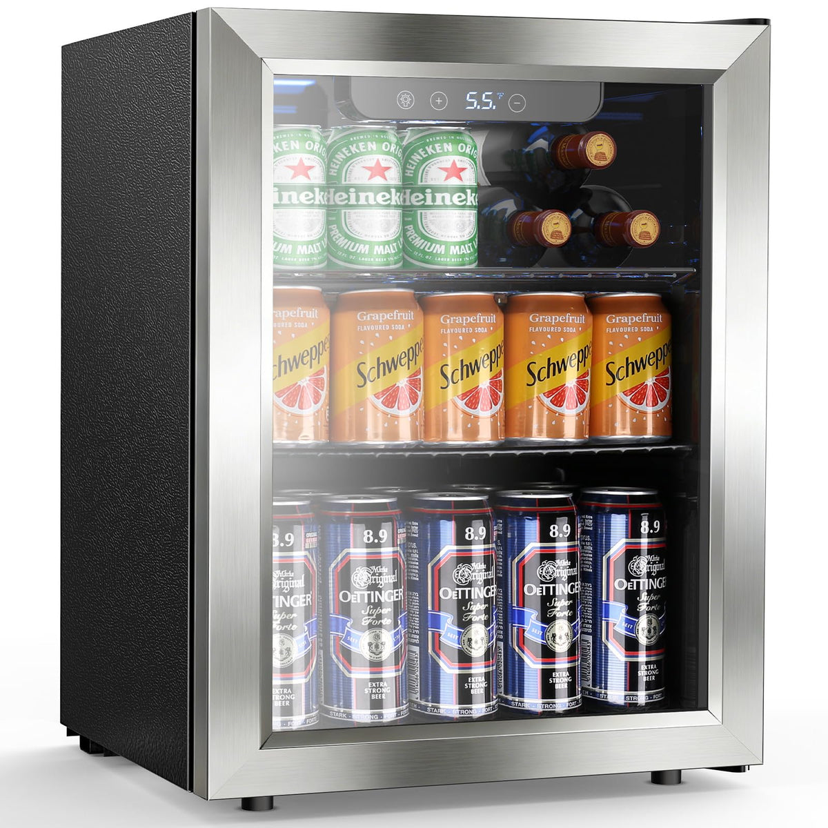 Electactic Wine Cooler 37 Bottle Freestanding Fridge with Stainless Steel Reversible Glass Door, 145 Can Beverage Refrigerator Quiet Compressor for Home Kitchen Bar, 4.5 Cu.ft Silver Jansha Store
