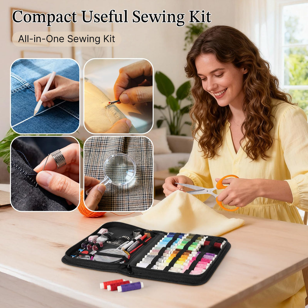 Coquimbo Sewing Kit Gifts for Adults Teen Grils Women Mom Grandma, Portable Sewing Supplies Contains Tape Measure, Scissors, Thimble, Thread, Sewing Needles (Beige, M) Jansha Store