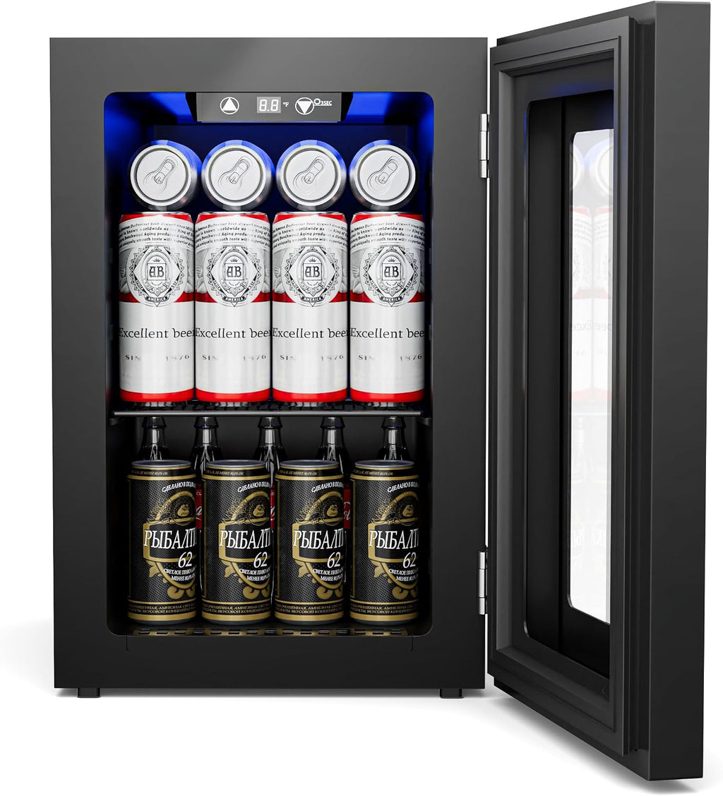 18L Beverage Refrigerator Cooler, 24-Can Mini Fridge with Glass Door Jansha Store