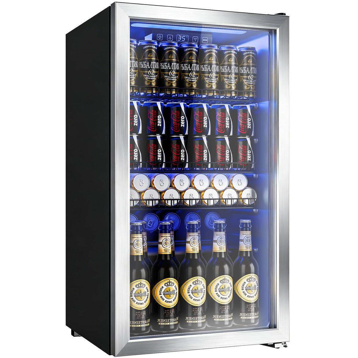 18L Beverage Refrigerator Cooler, 24-Can Mini Fridge with Glass Door Jansha Store
