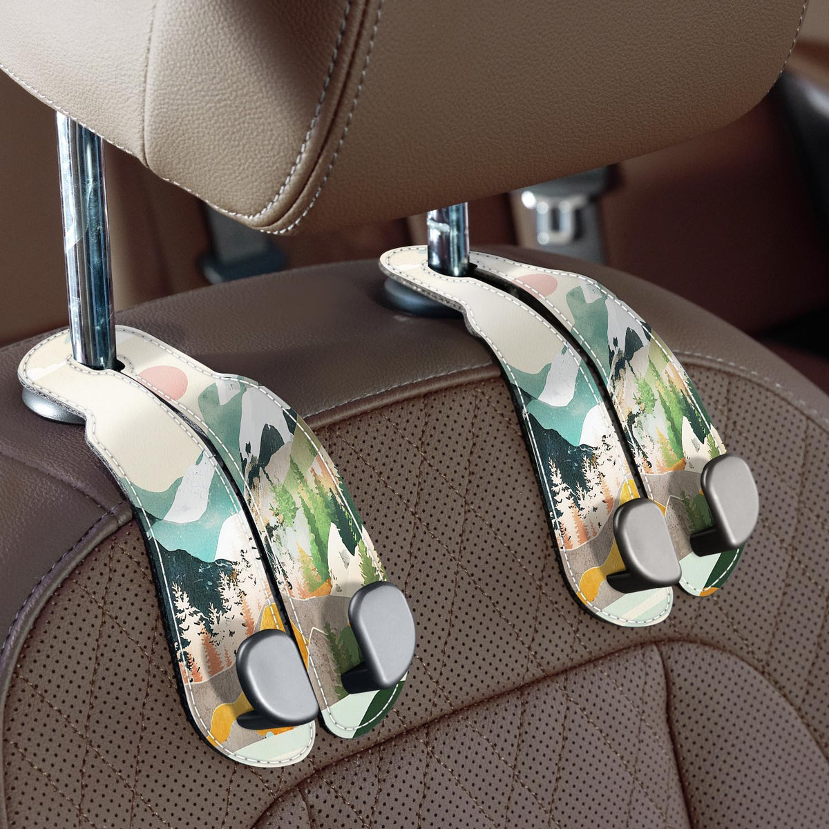 CoBak Purse Hook for Car - Universal Premium Stitched Leather and Aluminum-Magnesium Alloy Double Car Seat Back Storage Hook for Purses, Handbags, Bags (2 Pack),Black Jansha Store