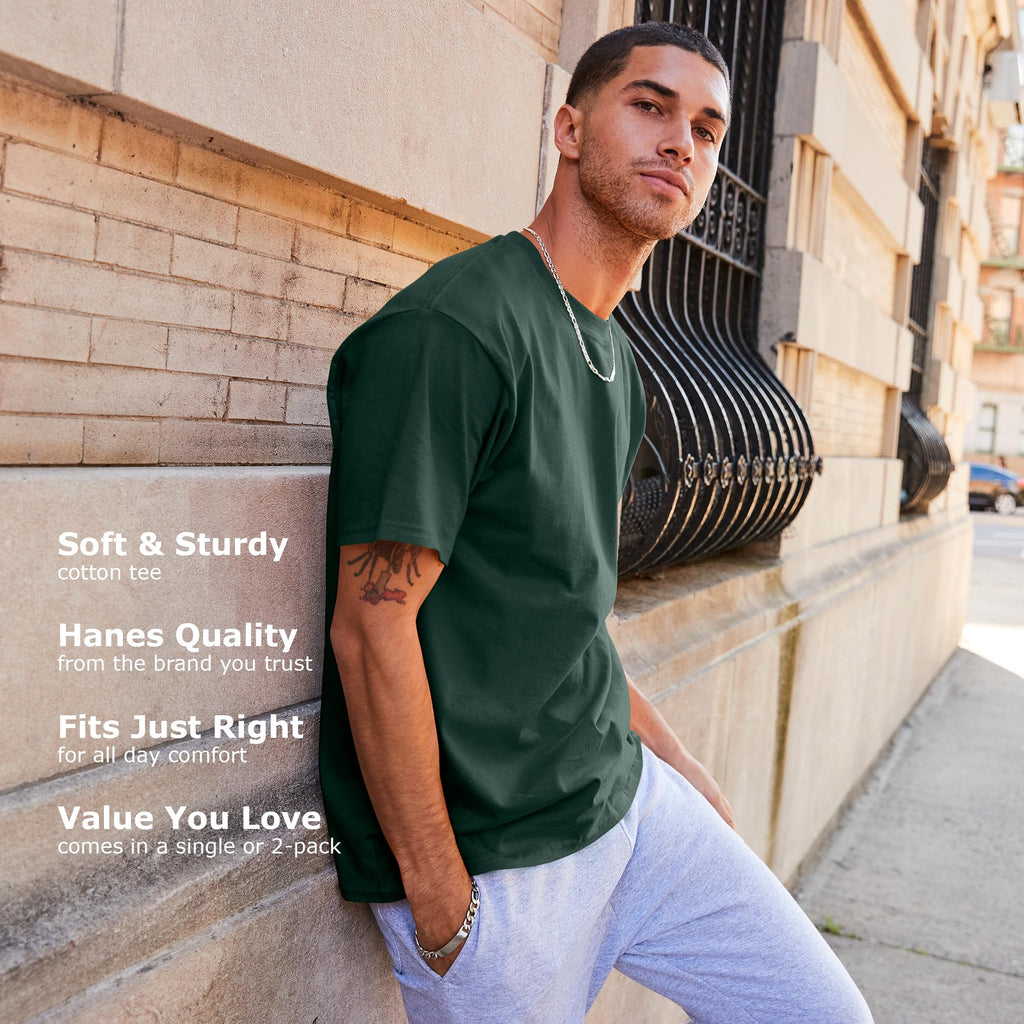 Hanes Men's Beefy-T T-Shirt, Heavyweight Cotton T-Shirts for Men, 1 or 2 Pack, Men's Tees (Tall Jansha Store