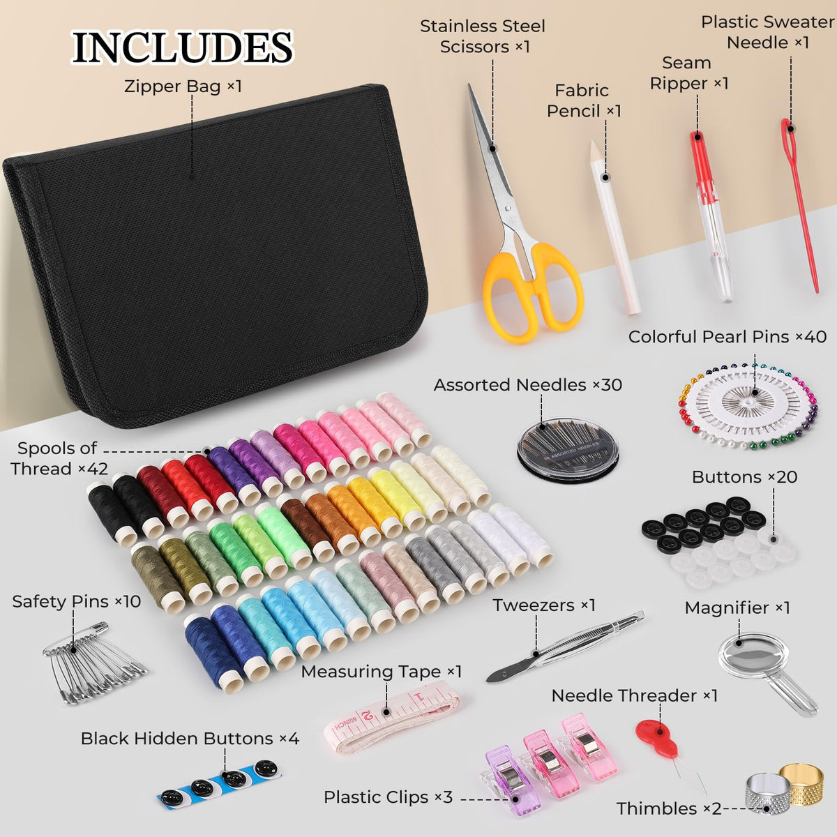 Coquimbo Sewing Kit Gifts for Adults Teen Grils Women Mom Grandma, Portable Sewing Supplies Contains Tape Measure, Scissors, Thimble, Thread, Sewing Needles (Beige, M) Jansha Store