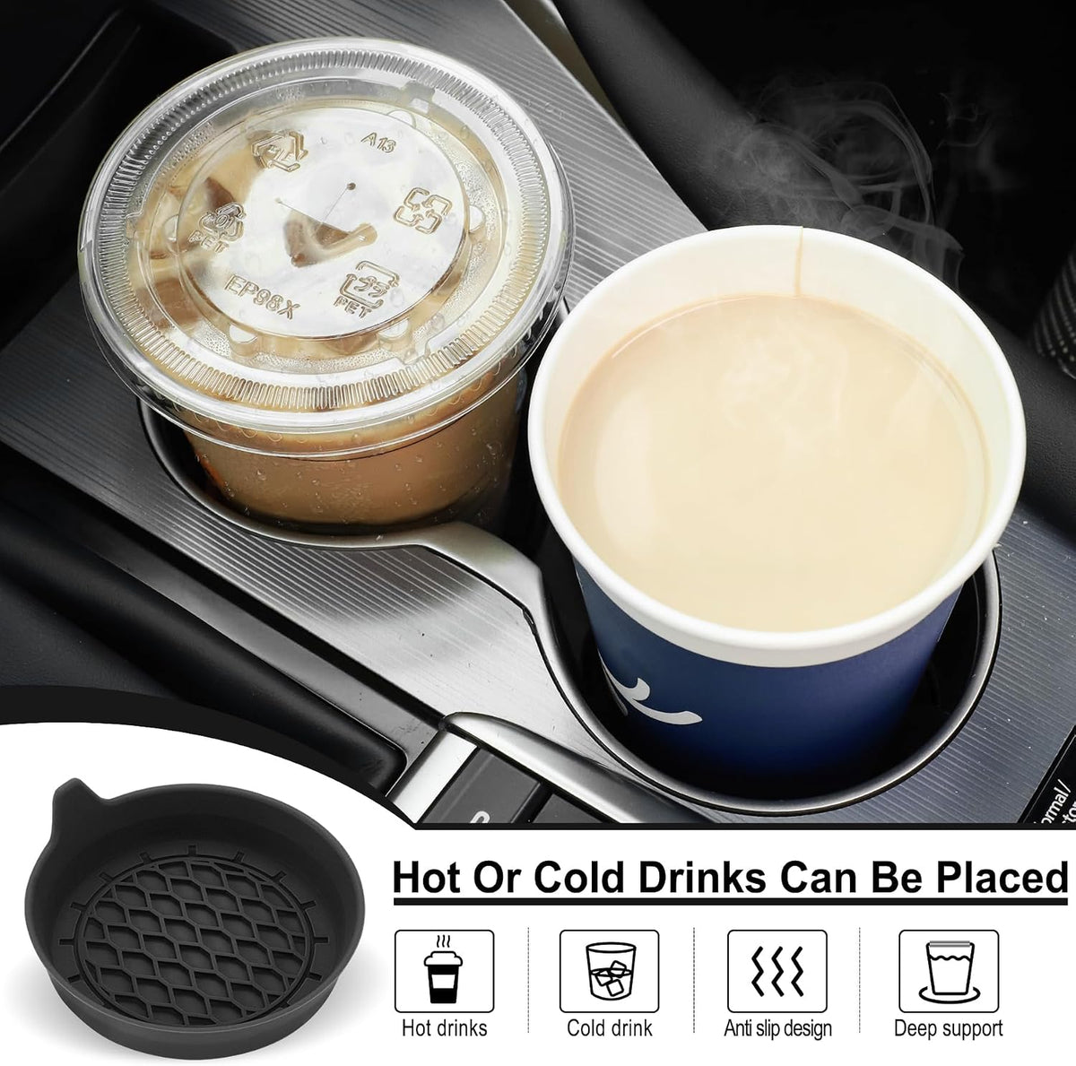 SINGARO Car Cup Holder Coaster, Silicone Cup Holder Insert, Universal Non-Slip Cup Holders, Car Accessories Interior for Women and Man Interior Sets 4 Pack Black Jansha Store