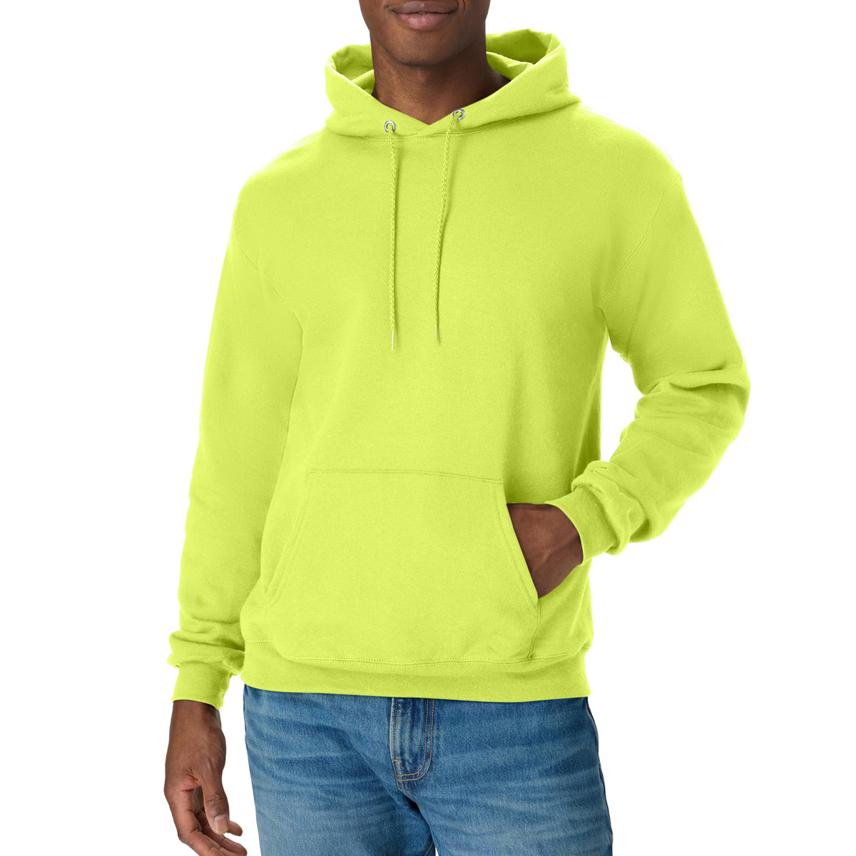 Kangaroo front pocket detail on the EcoSmart fleece hoodie