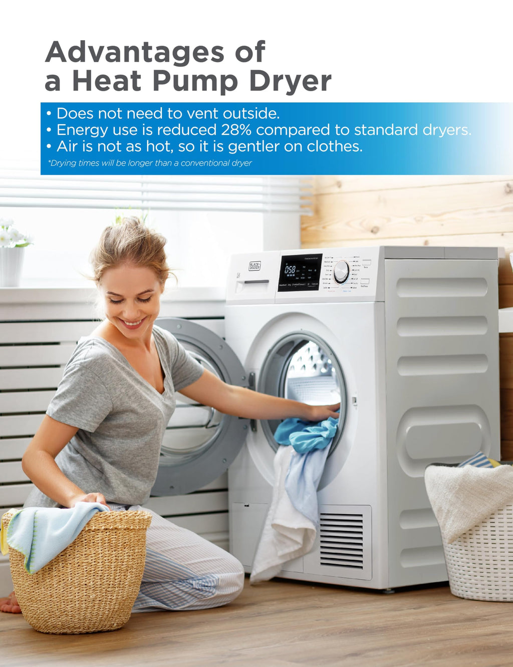 BLACK+DECKER 2.65 Cu. Ft. Portable Dryer, 8.8 lb. Capacity, BCED26, White Jansha Store