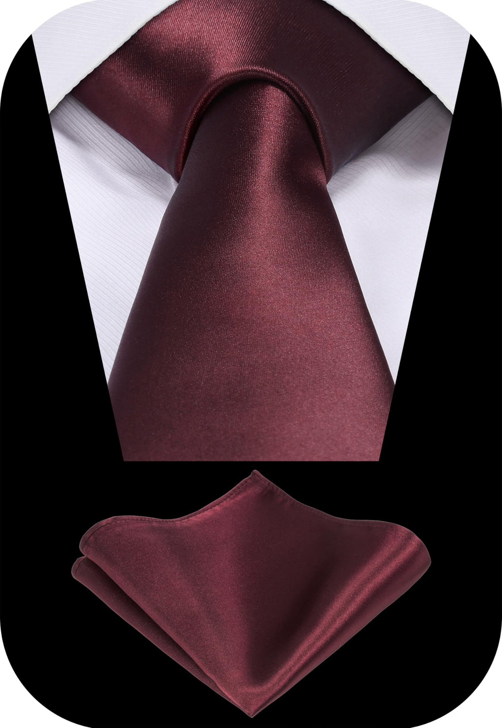 TIE G Solid Satin Woven dyed Color Formal Black Necktie and Pocket Square Sets in Gift Box Jansha Store