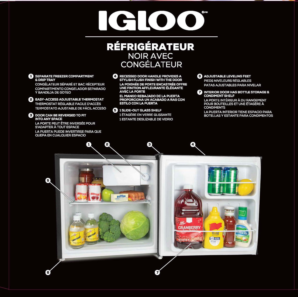 Igloo 3.2 Cu.Ft. Mini Fridge with Freezer - Single Door Compact Refrigerator with Glass Shelves for Homes, Dorms & Offices- Keep Snacks, Drinks & Frozen Foods Cool with Temperature Control Mini Fridge Jansha Store