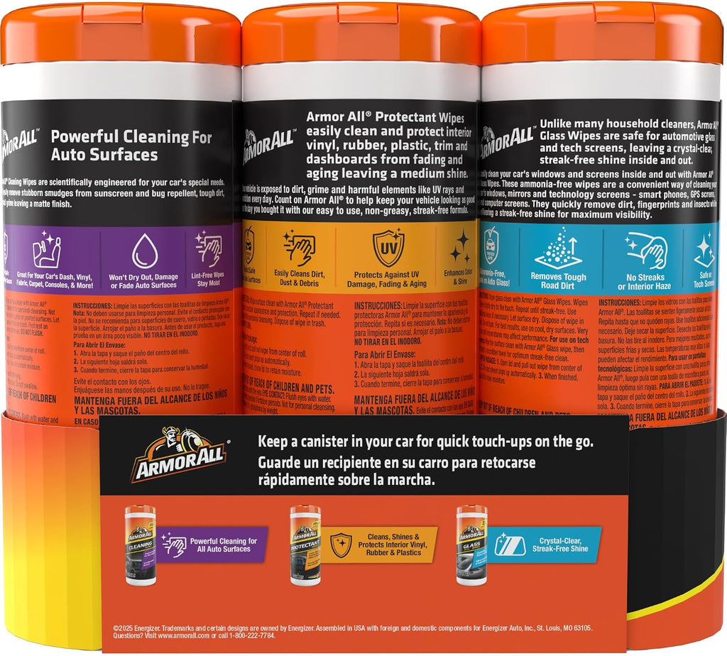 Armor All Car Cleaning Wipes, 90 Ct - Interior, Protectant & Glass Wipes Jansha Store