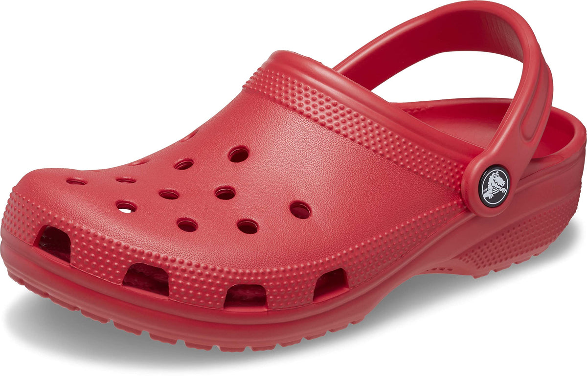 Classic clog photographed straight on, showing the full perforated upper and slip-on opening