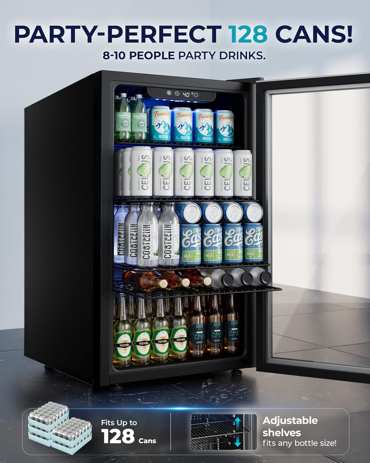 EUHOMY 130 Can Mini Fridge, Beverage Refrigerator with Glass Door, Black Jansha Store
