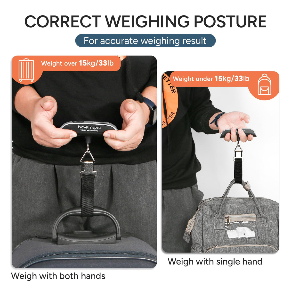 travel inspira Digital Luggage Scale – Portable Hanging Suitcase Weight Scale for Travel, 110 lb Capacity, Backlit LCD Display, Prevents Airport Overweight Fees, Battery Included Jansha Store