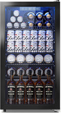 3.2 Cuft Beverage Fridge, 128 Can Mini Fridge, Glass Door, 35–65°F, Black Jansha Store