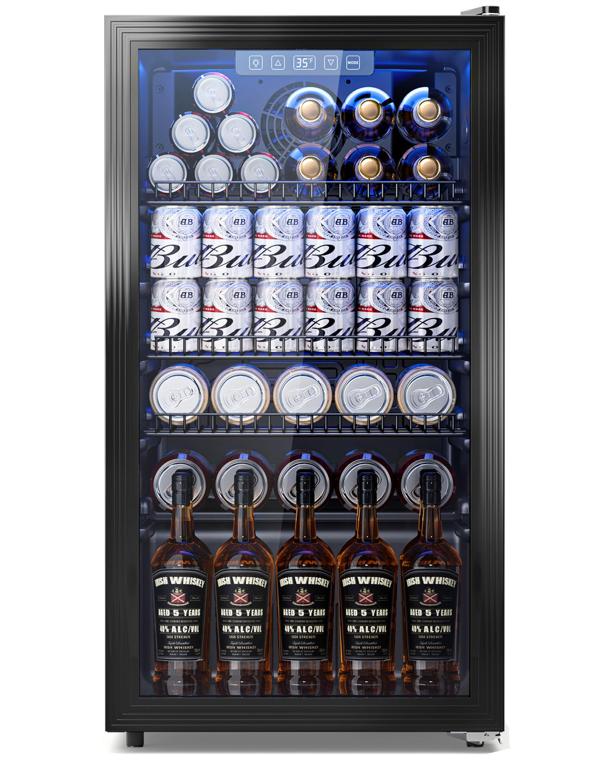 3.2 Cuft Beverage Fridge, 128 Can Mini Fridge, Glass Door, 35–65°F, Black Jansha Store