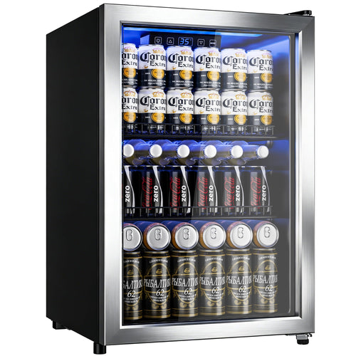 18L Beverage Refrigerator Cooler, 24-Can Mini Fridge with Glass Door Jansha Store