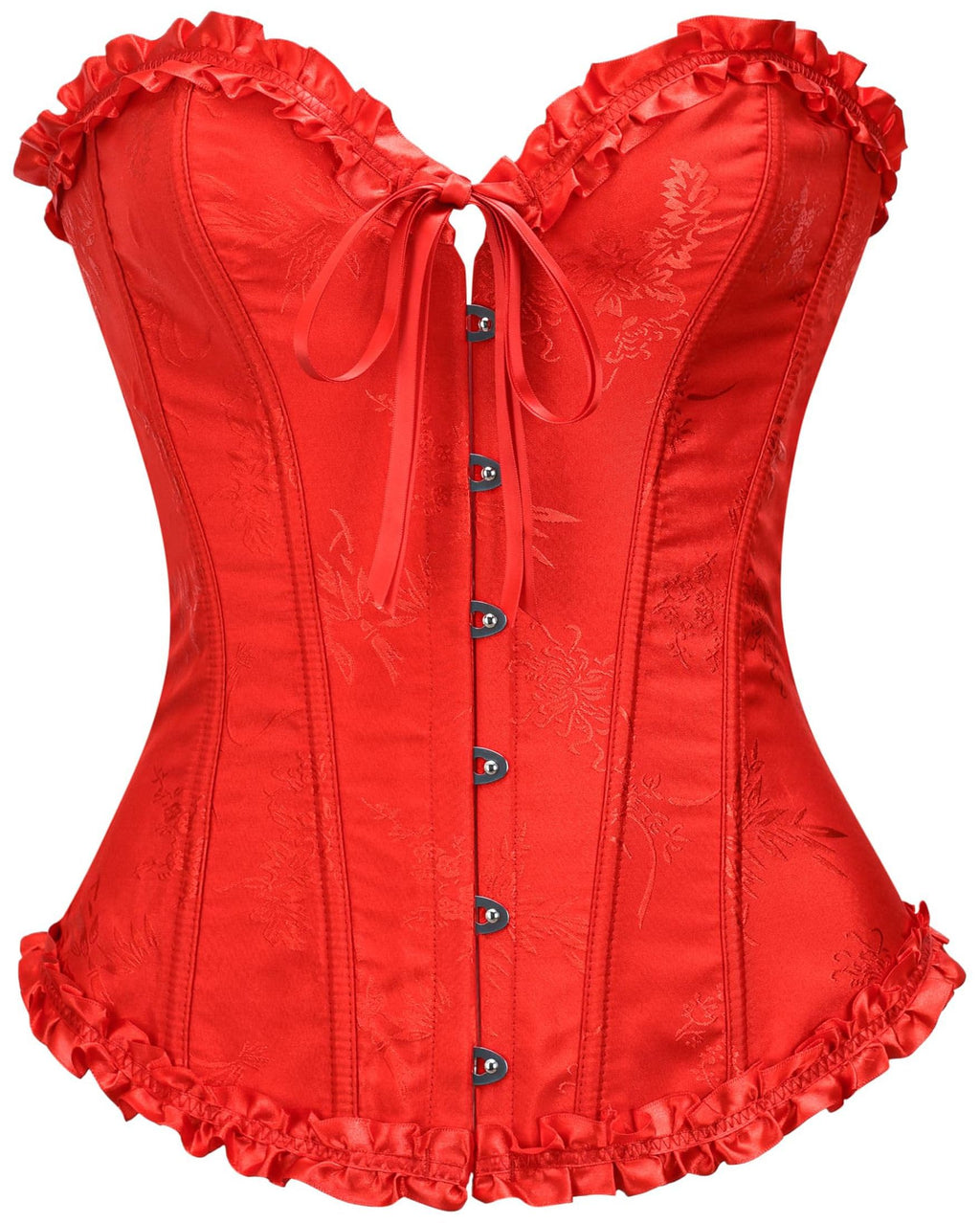 Back view of the overbust corset top showing the adjustable lace-up ties