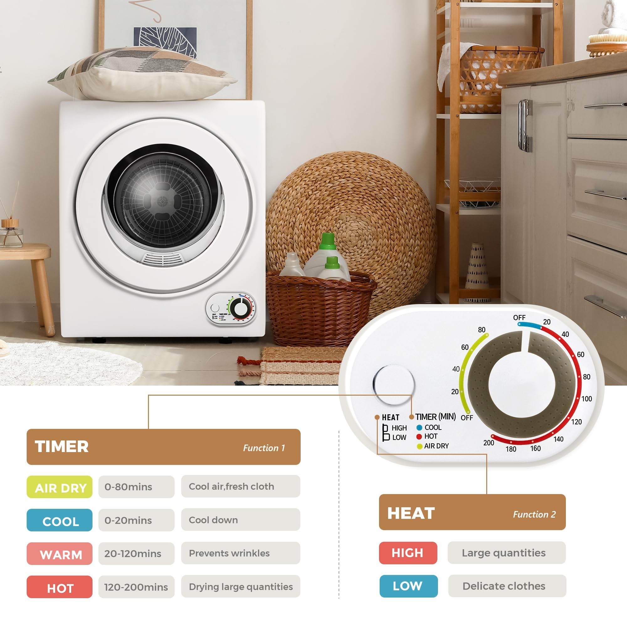 3.5 Cu. Ft. Portable Clothes Dryer for Laundry Jansha Store