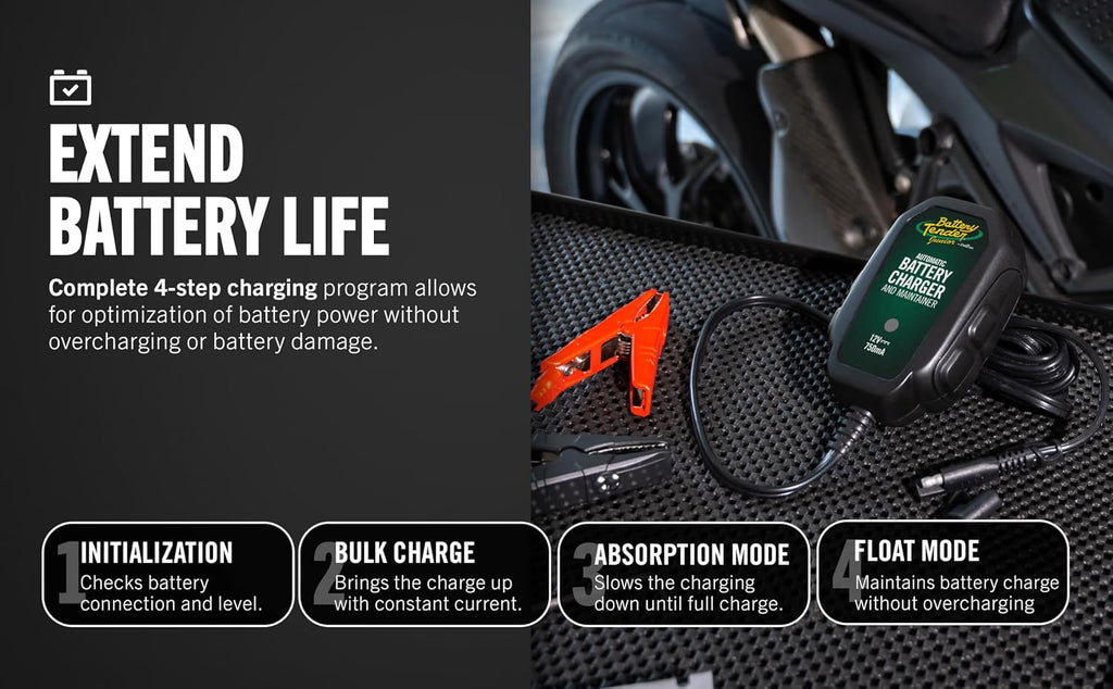 Battery Tender Junior 12V, 750mA Charger and Maintainer: Automatic 12V Powersports for Motorcycle, ATVs, and More - Smarter Than a Trickle Charger - 021-0123 Jansha Store