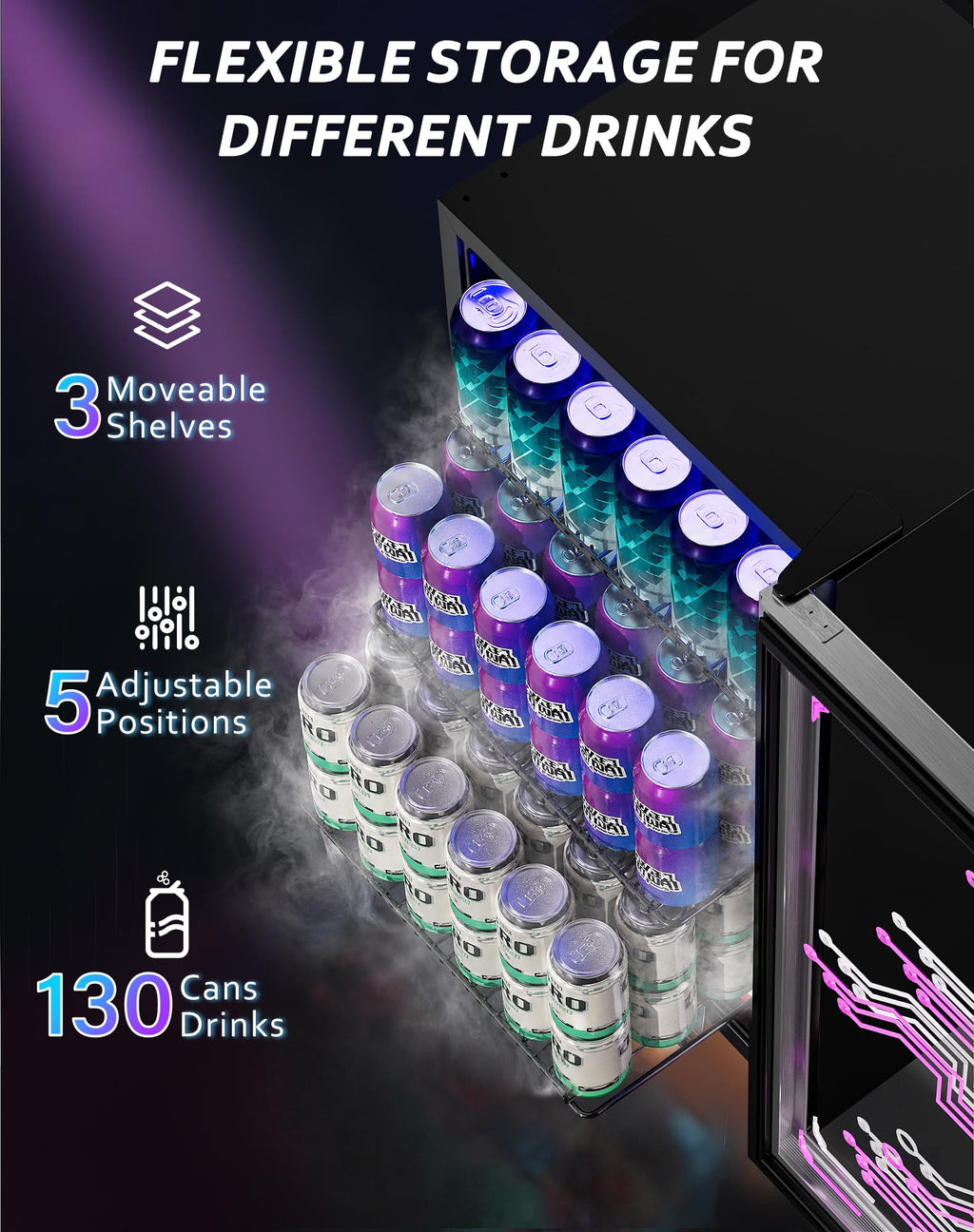3.2 Cuft Beverage Fridge, 128 Can Mini Fridge, Glass Door, 35–65°F, Black Jansha Store