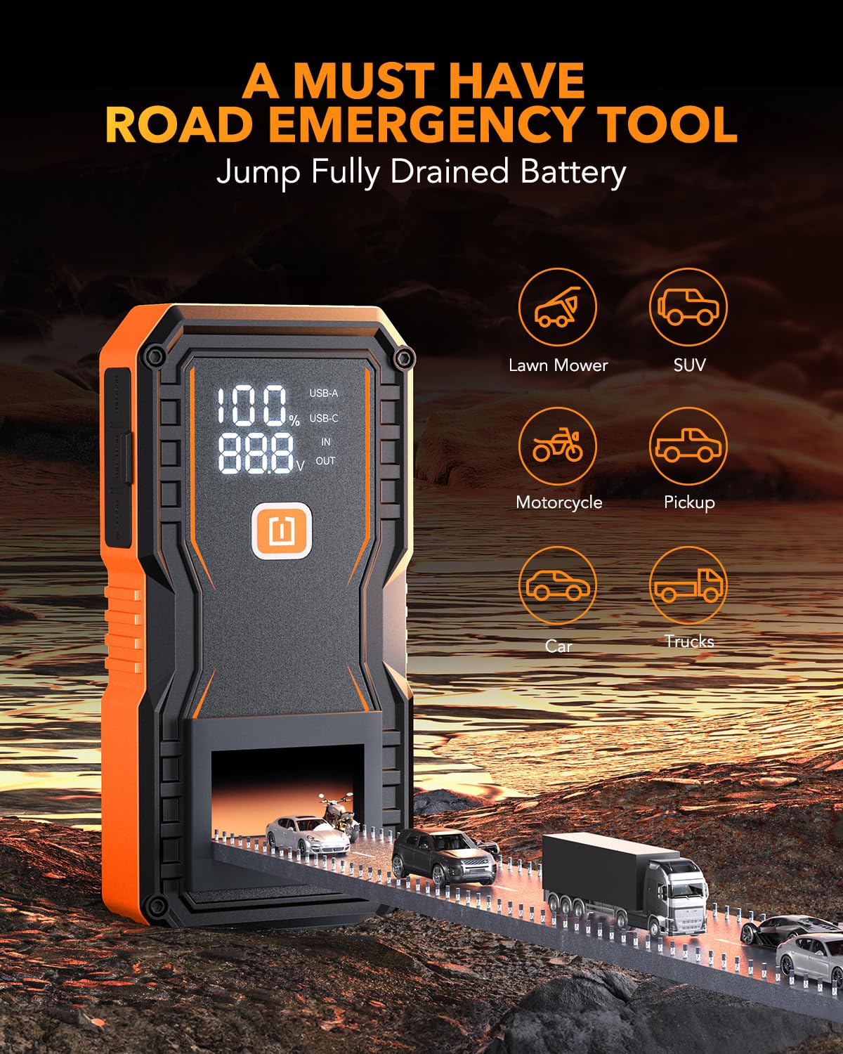 OXILAM 20000mAh Jump Starter for All Gas & Diesel Engines, 9000A Battery Jumper Starter Portable, 12V Jump Box with Quick Charger, Extended Jumper Cable, LED Display, USB, DC, Type C Port & LED Light Jansha Store