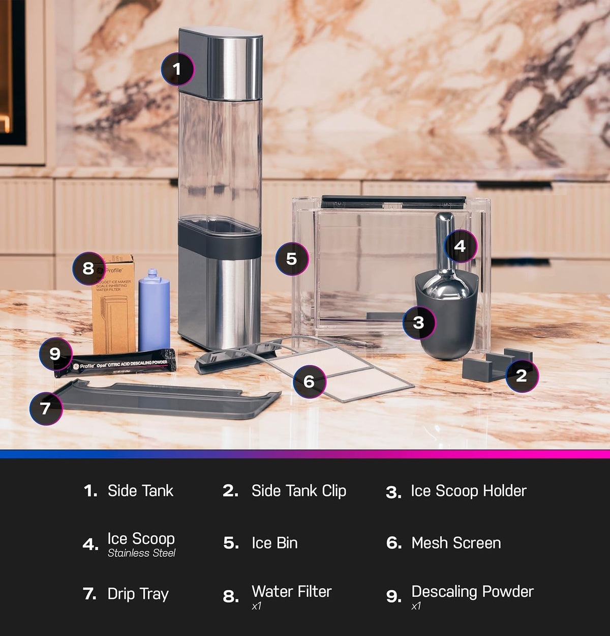 GE Profile Opal Ultra, Countertop Nugget Ice Maker, 1 Gal XL Side Tank, *Amazon Exclusive*, 38 lbs/Day, Pebble Pellet Crushed Ice Machine, WiFi Black Stainless Steel Jansha Store