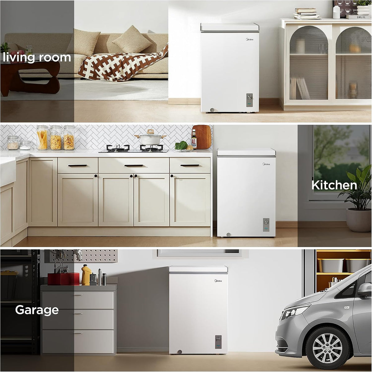Midea 3.5 Cu.ft Chest Freezer, Fridge Freezer Convertible with LED Light Jansha Store
