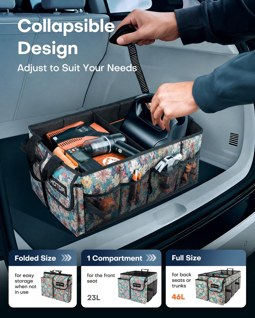 HOTOR Trunk Organizer - Foldable Car Organizer for SUVs & Sedans Storage Jansha Store