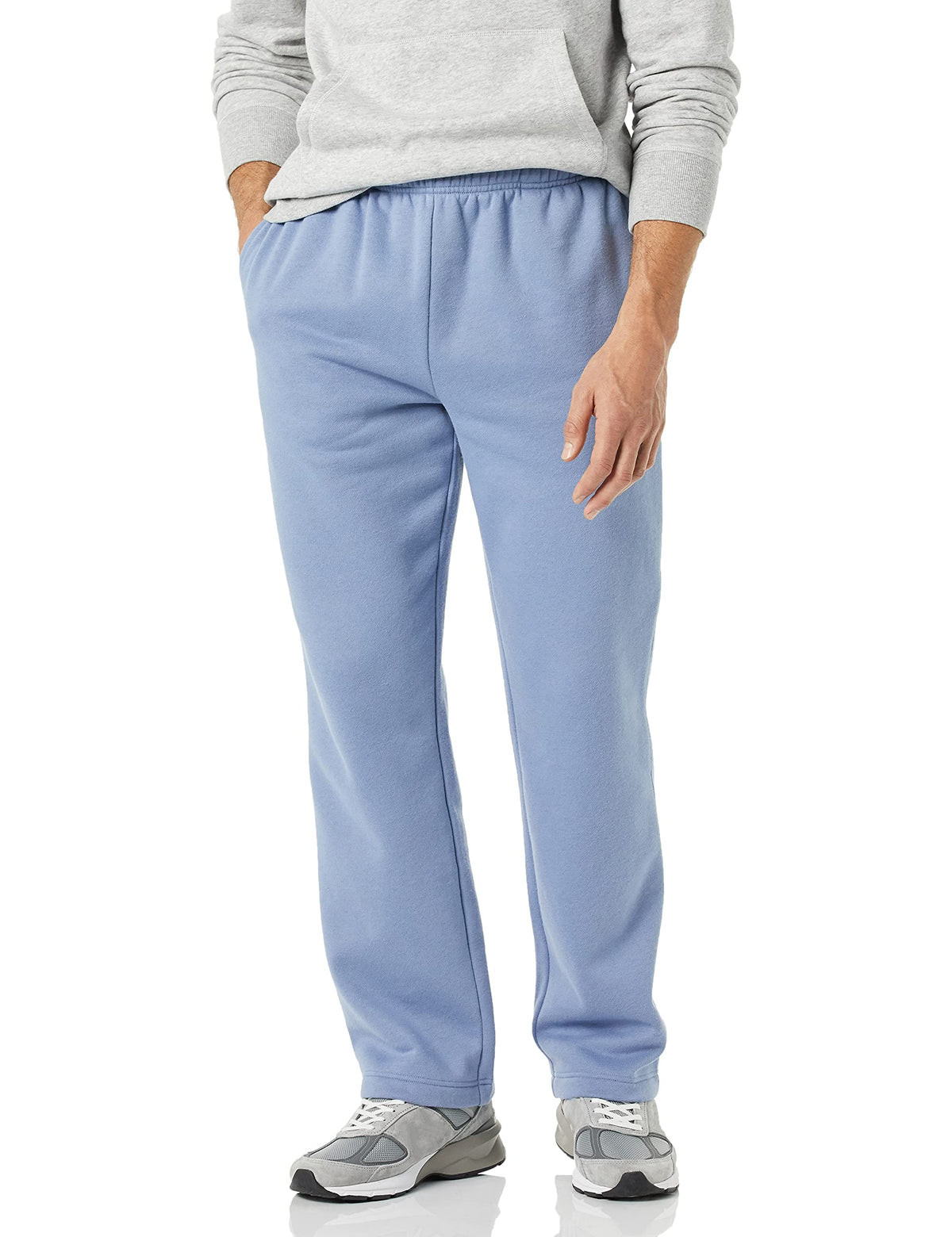 Men's fleece open bottom sweatpants, open hem close-up detail
