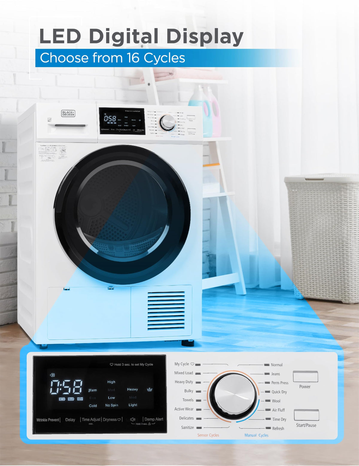 BLACK+DECKER 2.65 Cu. Ft. Portable Dryer, 8.8 lb. Capacity, BCED26, White Jansha Store