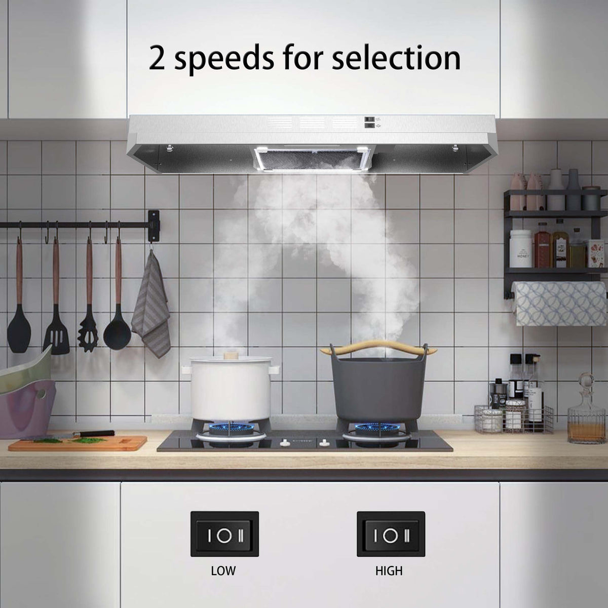 SNDOAS Range Hood 30 inch Under Cabinet, Ducted/Ductless Convertible Kitchen Hood, Stainless Steel Vent Hood with LED Light,Under Cabinet Hood with 2 Speed Exhaust Fan,Black Jansha Store