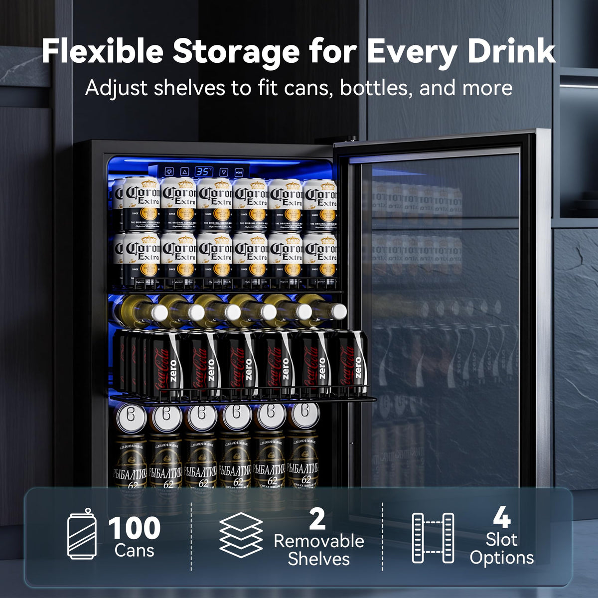 18L Beverage Refrigerator Cooler, 24-Can Mini Fridge with Glass Door Jansha Store