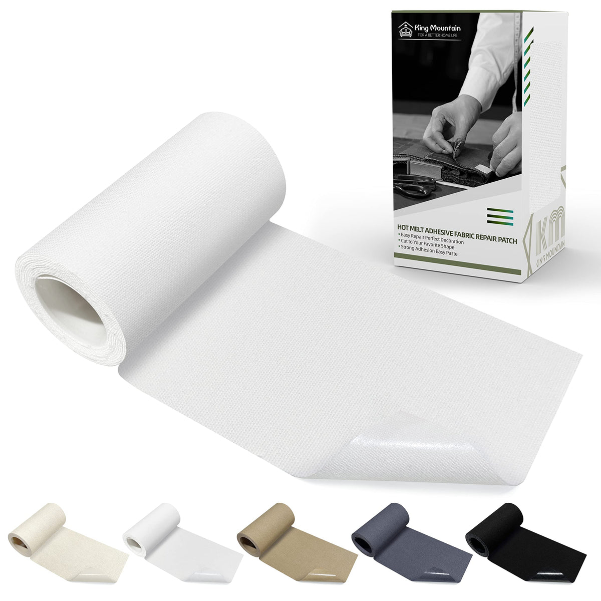KING MOUNTAIN 100% Cotton Fabric Iron-on Repair Patch, Inside&Outside Clothes Repair Patch, 3"x60" with Backing Glue Repair Decorative Patch kit (Off-White) Jansha Store