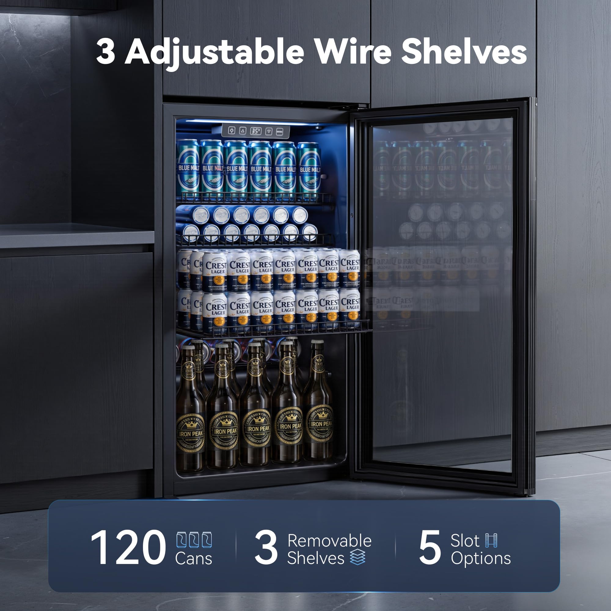 130 Can Beverage Refrigerator, 3.2 Cu.ft Fridge, Glass Door Jansha Store