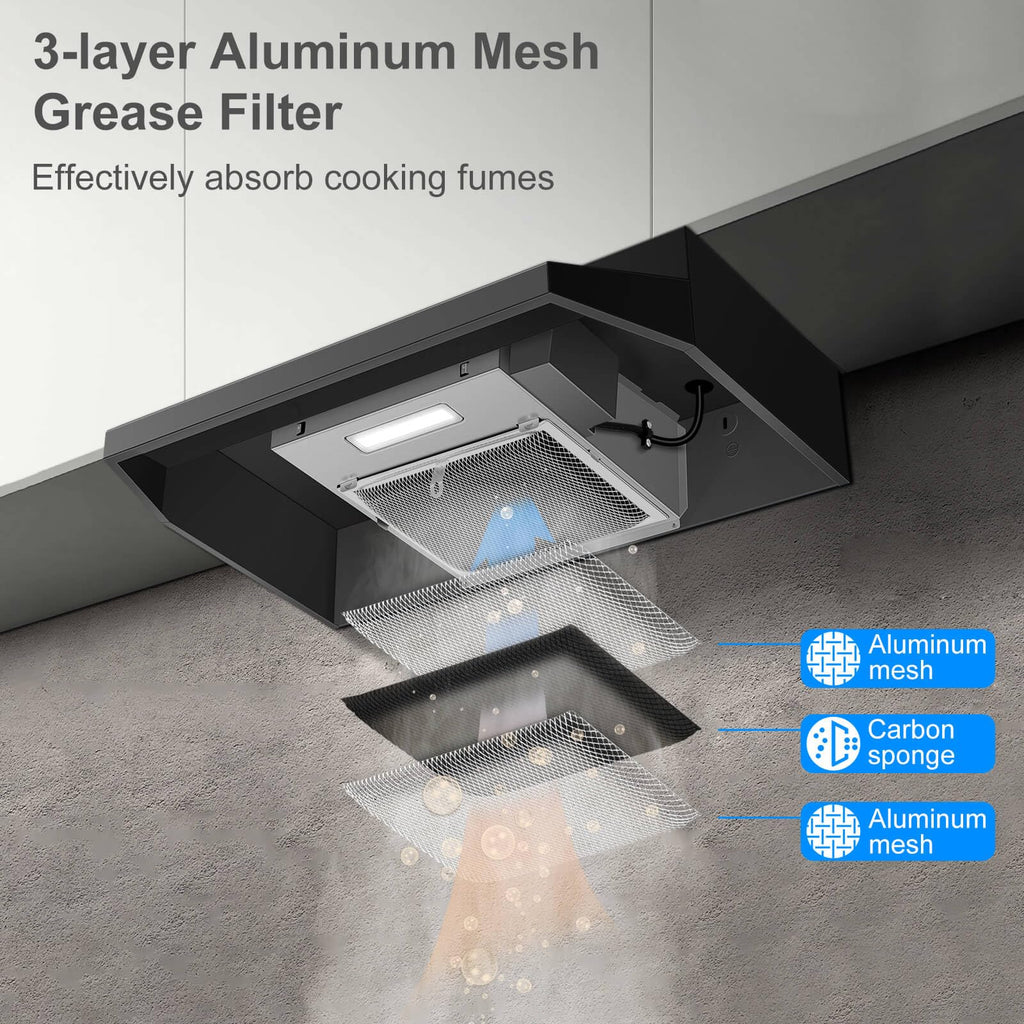 SNDOAS Range Hood 30 inch Under Cabinet, Ducted/Ductless Convertible Kitchen Hood, Stainless Steel Vent Hood with LED Light,Under Cabinet Hood with 2 Speed Exhaust Fan,Black Jansha Store