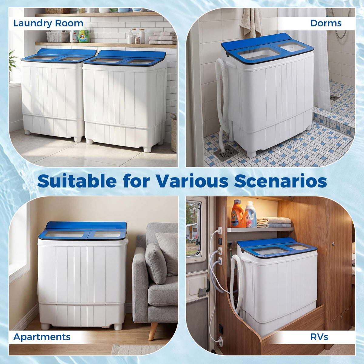 COSTWAY 26Lbs Portable Washing Machine with Built-in Drain Pump, Blue Jansha Store