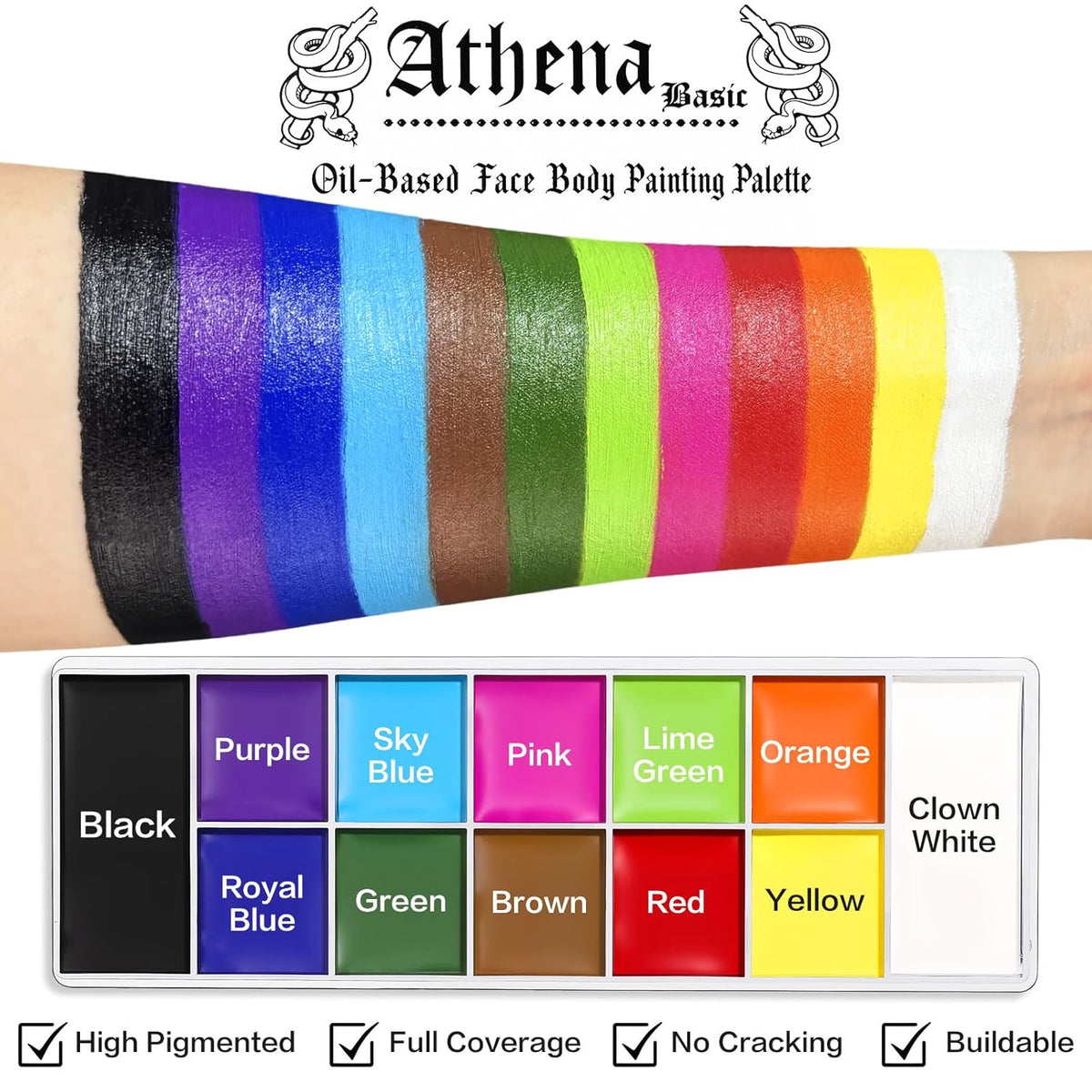 UCANBE Athena Basic Face Body Paint Oil Palette, 12 Color Large Black White Professional Face Painting Makeup Kit, Facepaint Pallet for Halloween SFX Party Art Stage Costume Cosplay Clown Goth Make Up Jansha Store