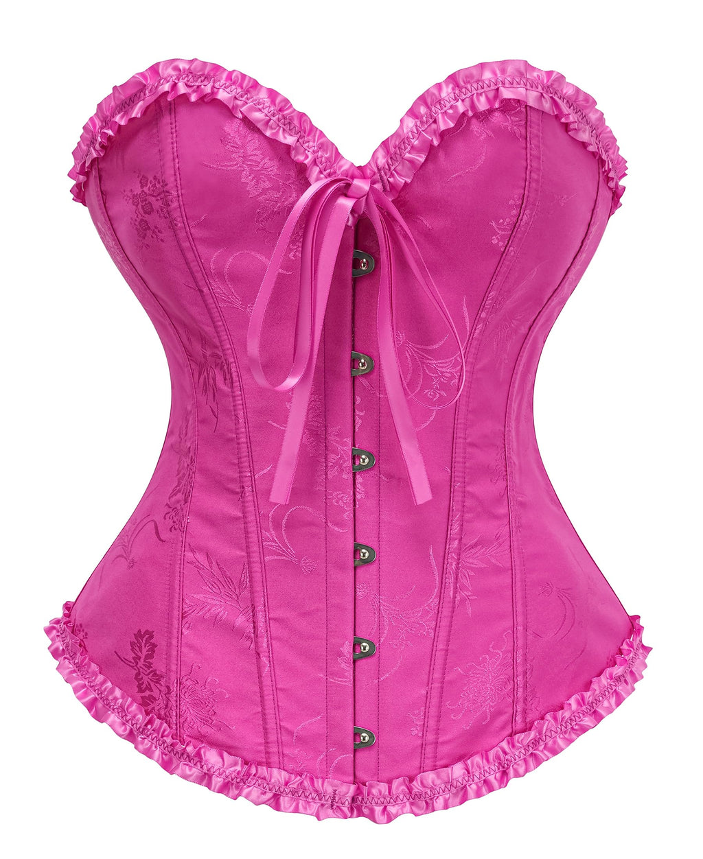 14-bone overbust corset top in front view showing structured boning and lace-up back