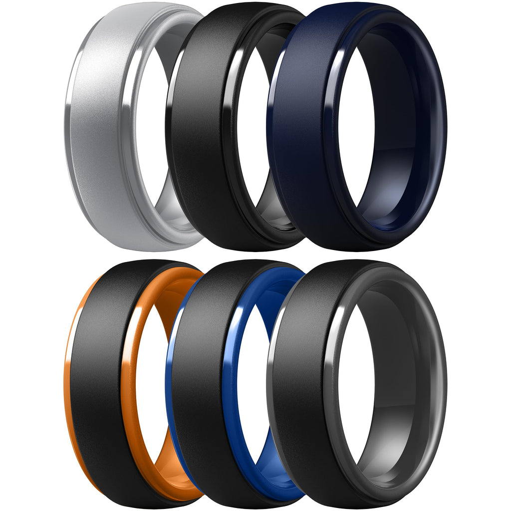 ThunderFit Silicone Rings for Men, Step Edge Rubber Wedding Bands 10mm Wide Jansha Store