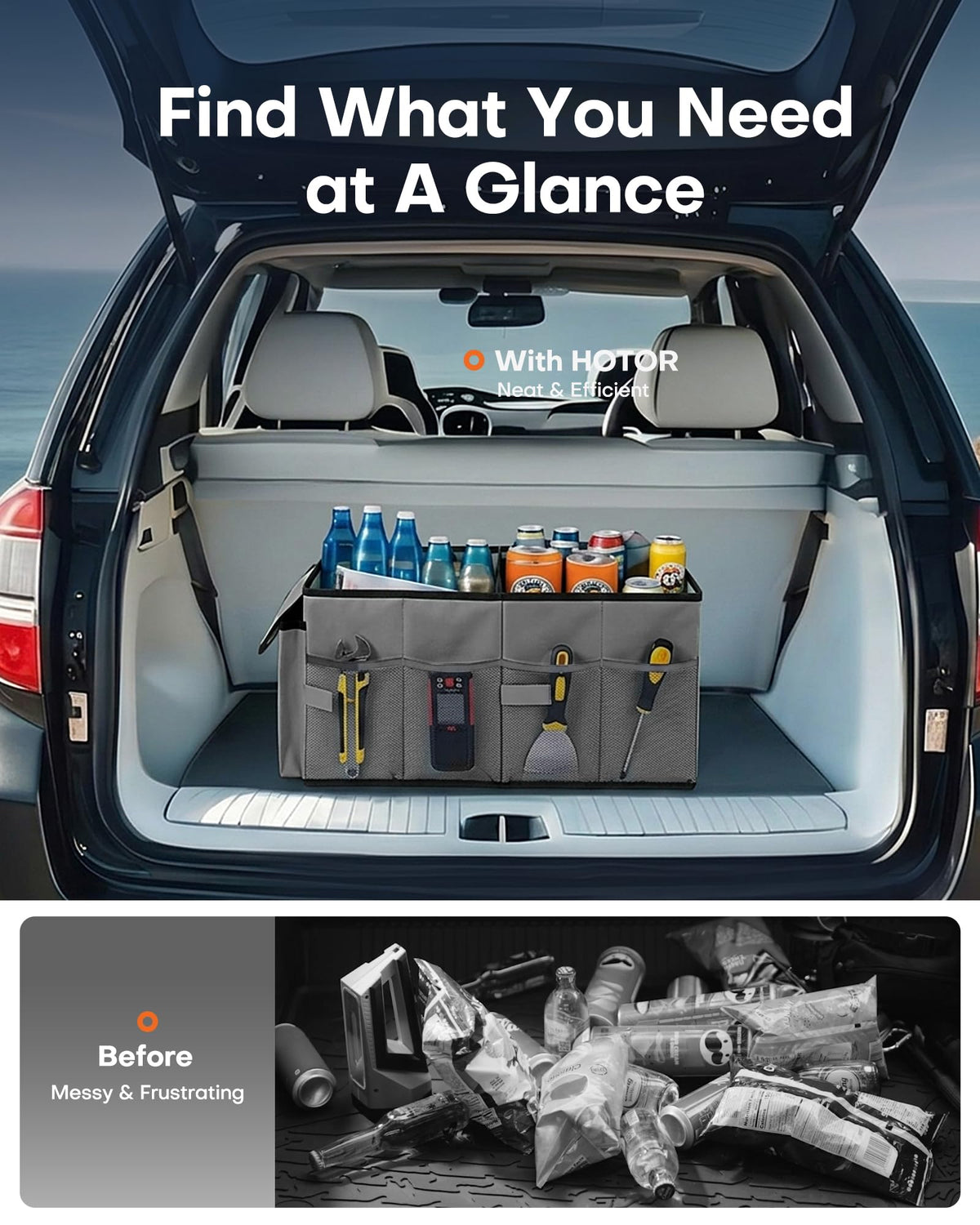 HOTOR Trunk Organizer - Foldable Car Organizer for SUVs & Sedans Storage Jansha Store